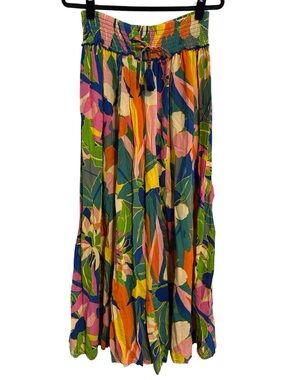 True Destinations Flowy Colorful Tropical Print Wide Leg Pants